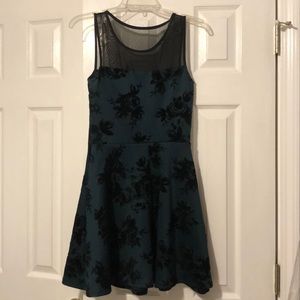 Green & Black Dress in Small - three pink hearts